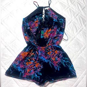 Karina Grimaldi Black Floral Silk Romper